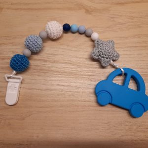 Horgolt autós csörgő+rágcsalánc szett kék